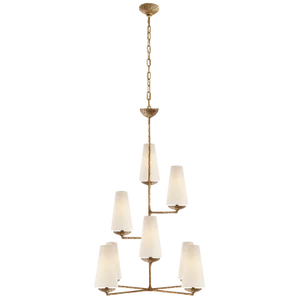 AERIN for Visual Comfort Signature Fontaine Vertical Chandelier in Gilded Plaster with Linen Shades