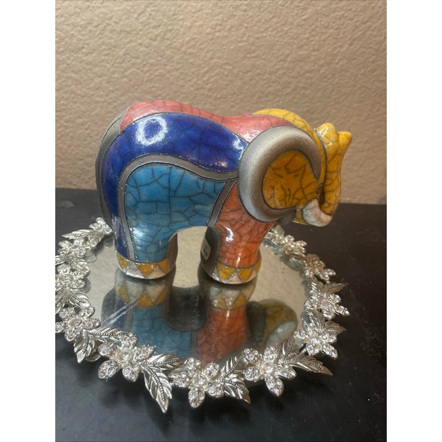 1960s 1960s Signed South African 7” Felix Raku Trunk Up Elephant For Sale - Image 5 of 7