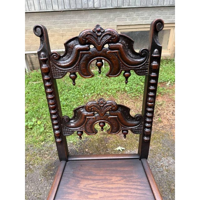 Set of 6 Antique Renaissance Gothic Style Oak Carved Dining Chairs For Sale - Image 12 of 18