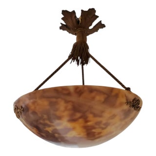 Early 20th Century Domed Tortoise Shell Alabaster Coupe Plafonnier Pendant Fixture, Unwired For Sale