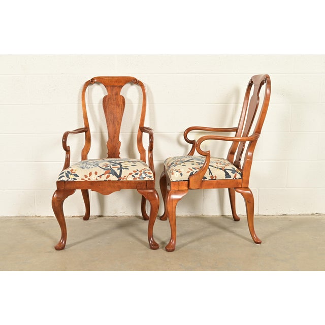 Baker Furniture Queen Anne Carved Walnut Armchairs or Dining Captain Chairs, Pair For Sale - Image 11 of 15