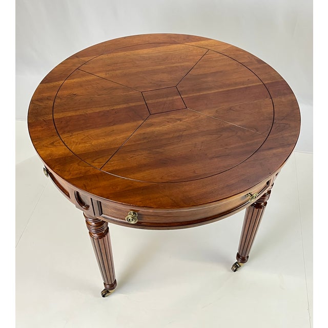Wood Late 20th Century Pair of Henredon Registry Collection Solid Cherry Regency Drum Tables For Sale - Image 7 of 18