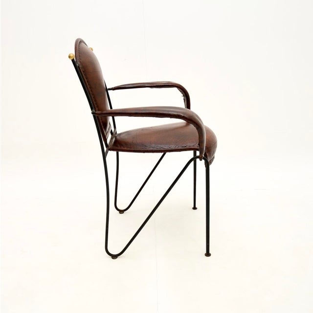 1960s Vintage French Iron and Leather Armchair by Jacques Adnet, 1960s For Sale - Image 5 of 10