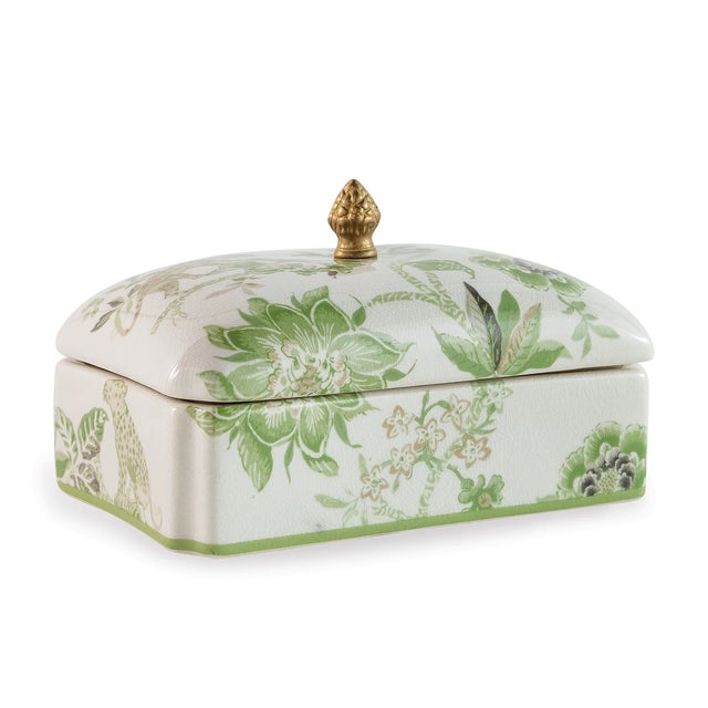 The green adaptation of a classic Indian chintz resembles linen printed fabric with exotic floral and fauna. Catherine of...