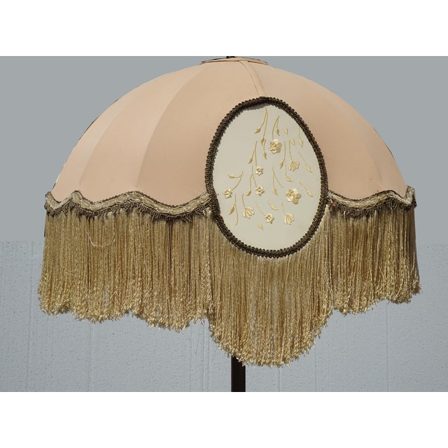 Metal Vintage French Victorian Floor Lamp Light W Fringed Lamp Shade & Onyx Base For Sale - Image 7 of 12