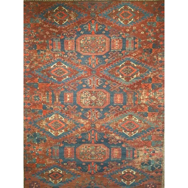 Late 19th Century Antique Caucasian Soumak Flatweave Rug, meticulously hand-woven in the Southern Caucasus region. This...