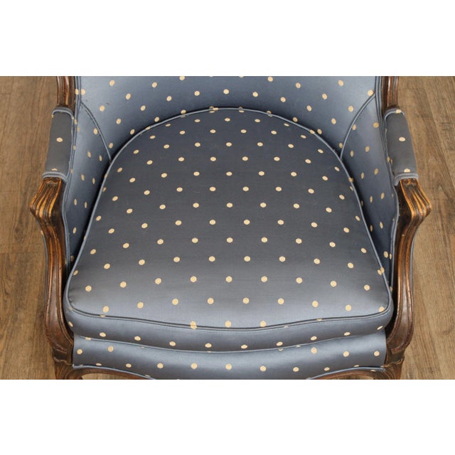 Blue French Louis XV Style Vintage Carved Walnut Bergere Armchair For Sale - Image 8 of 12