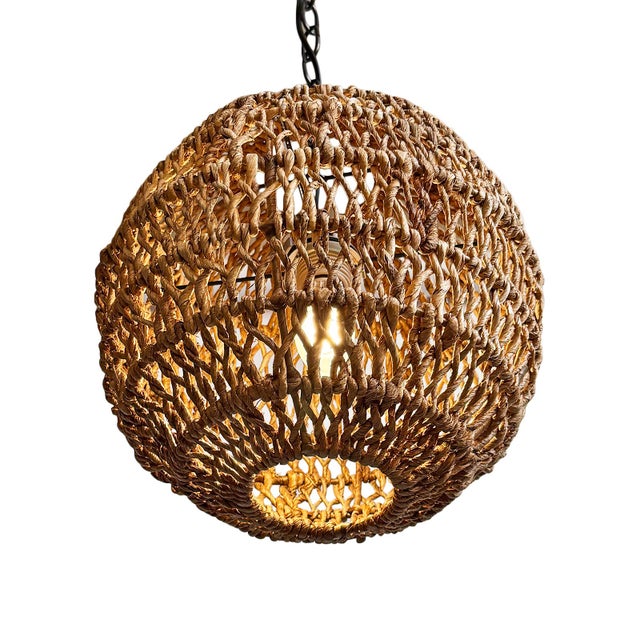 Contemporary Braided Banana Leaf Globe Coastal Pendant Light Small For Sale - Image 3 of 6