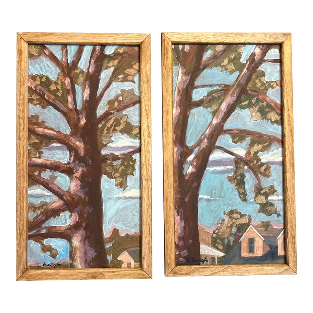 Contemporary Two Original Paintings by Stephen Heigh “Big Oak Tree #1-2” (Set of Two) For Sale