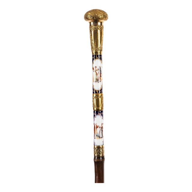 Antique French Gold Plate Sevres Porcelain Walking Sword Stick, 19th Century For Sale