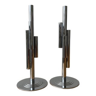 Vintage Chrome Stepped Bud Vase by Ruth Gerth for Chase Brass + Copper Co., a Pair, Circa 1930s For Sale