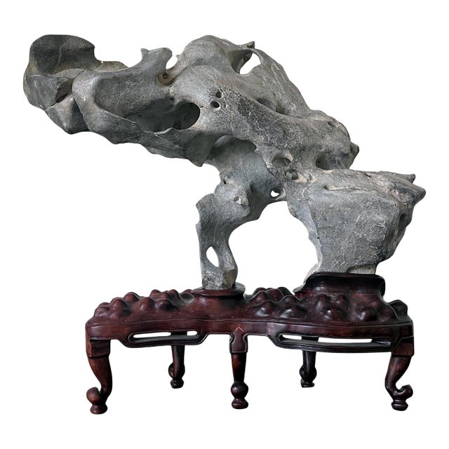 Extraordinary Chinese Taihu Scholar Stone Rare Form on Display Stand For Sale