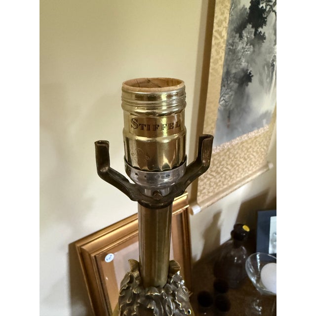 Metal Curated Pair of Monumental Vintage Stiffel Neoclassical Brass Table Lamps With Custom Black Shades For Sale - Image 7 of 11
