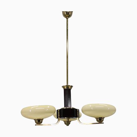 Art Deco Brass, Glass, and Wood Chandelier with Champagne Glass, Czechoslovakia, 1930s For Sale - Image 12 of 12