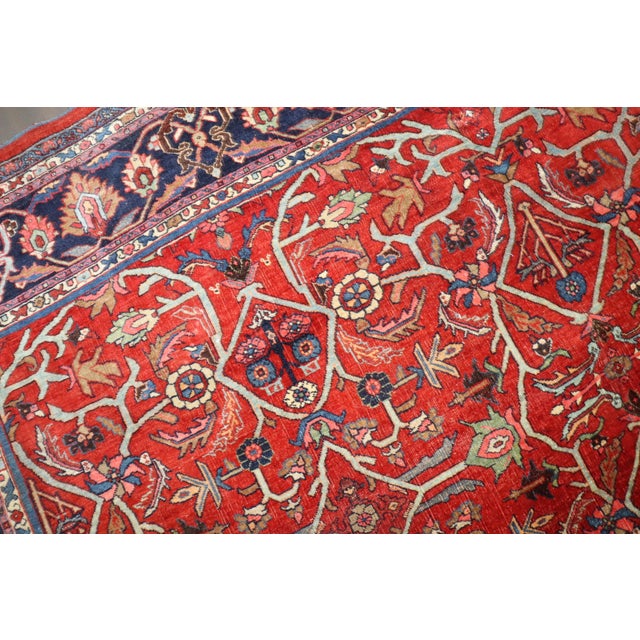 Red Antique Zabihi Collection Jewel Toned Persian Bidjar Rug For Sale - Image 8 of 12