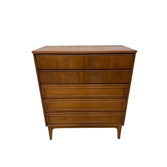Mid-Century Modern Walnut 5-Drawer High Chest For Sale - Image 4 of 7