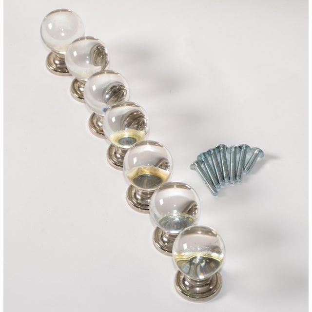 Bloomingdale's Set of 7 Vintage Hollywood Regency Round Chrystal Nickel Knobs Cabinet Handle For Sale - Image 4 of 10