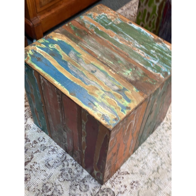 2000 - 2009 Handmade Reclaimed Boat Wood Cube Stools, Pair For Sale - Image 5 of 12