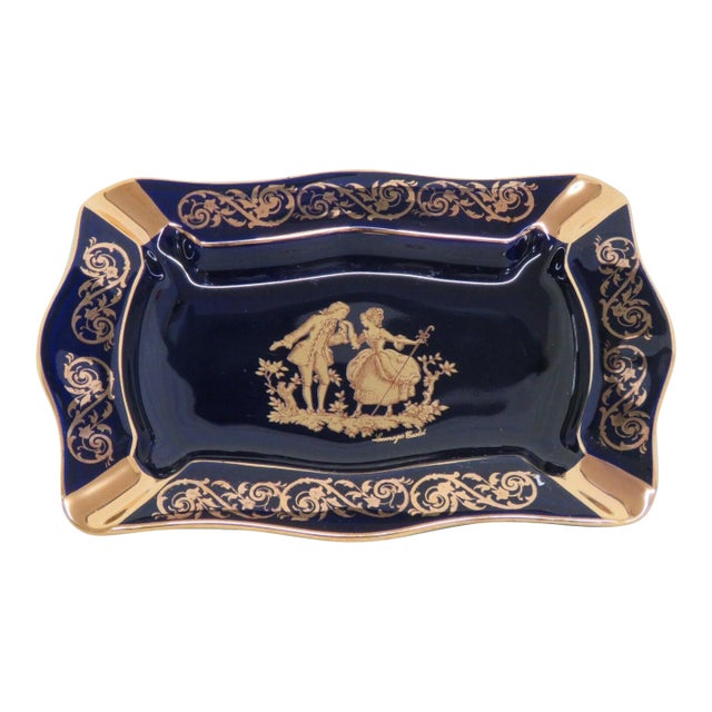 Limoges Castel France Porcelain Cobalt Blue 22k Gold Cameo