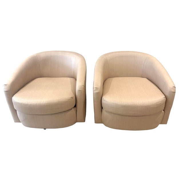 Textile Dedar Raffia Upholstered Swivel Chairs- A Pair For Sale - Image 7 of 7