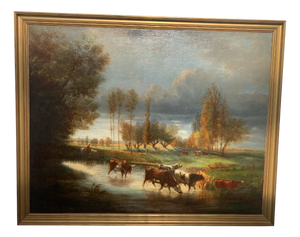 Camille Flers, Landscape with a Herd of Cows, 19th Century, Oil on Canvas