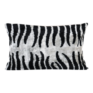 Silk Ikat Velvet Pillow Cover – Black and Beige Zebra Cushion (16'' X 24'')