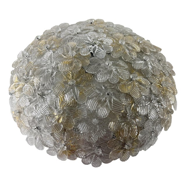 Three-Light Murano Glass Ceiling Lamp in the style of Ercole Barovier, 1940s For Sale