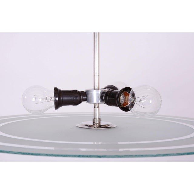 Czech Bauhaus Pendant in Chrome-Plated Steel and Milk Glass, 1930s For Sale - Image 4 of 10