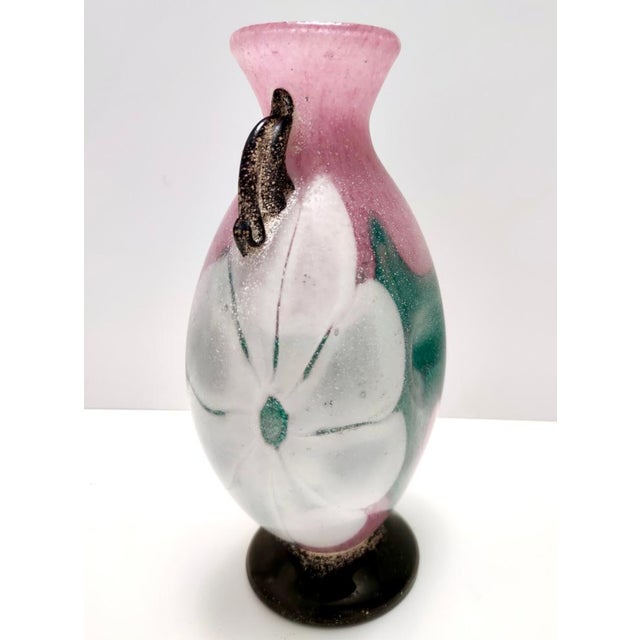 Black Postmodern Pink, Green and White Hand-Blown Scavo Glass Vase, Murano, Italy, 1970s For Sale - Image 8 of 12