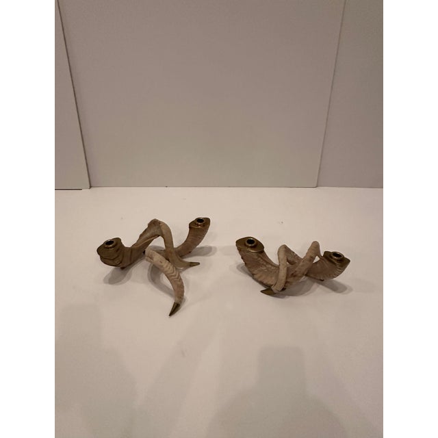 Contemporary Vintage Curly Ram Horn and Brass Candlesticks -Set of 4 For Sale - Image 3 of 11