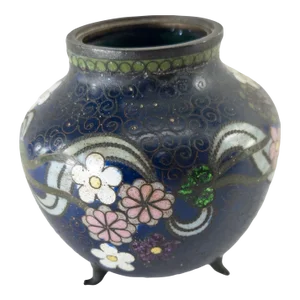 19th Century Japanese Cloisonne Enamel Vase With Flowers