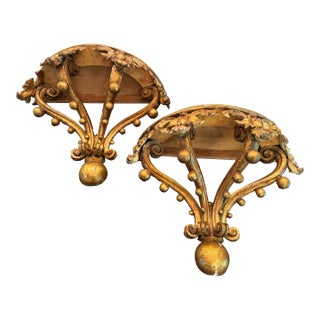 Monumental 19thC Austrian Giltwood & Faux-Marble Wall Consoles - A Pair For Sale