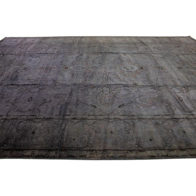2020s 2020s Modern Overdyed Gray Handmade Floral Oversize Wool Rug For Sale - Image 5 of 7