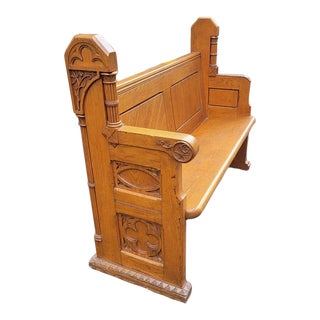 Antique Carved Art Nouveau, Gothic, Arts & Crafts Wood Church Pew Bench For Sale