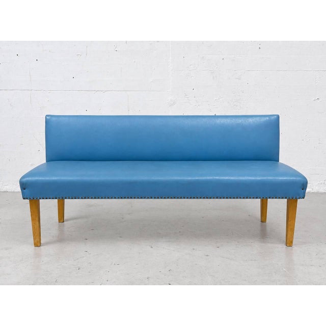 Mid-Century Modern Vintage Bench Seat in Blue Imitation Leather, 1960s For Sale - Image 3 of 13