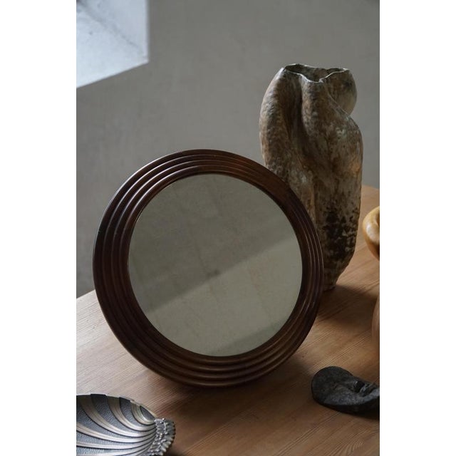 Vintage Round Wooden Decorative Wall Mirror, 1950s For Sale - Image 13 of 18
