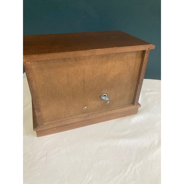 Brown Vintage Wooden Jewelry Music Box With Romantic Scene Panels For Sale - Image 8 of 9