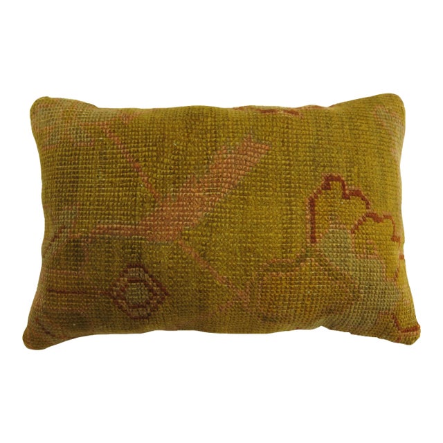 Yellow Turkish Oushak Lumbar Rug Pillow For Sale