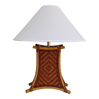 Bamboo & Leather Lamp & Shade For Sale