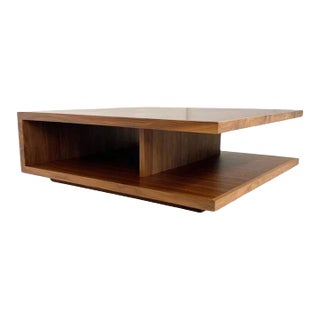Contemporary Square Walnut Veneered Minimalistic Two-Tiered Coffee Table C2010 For Sale