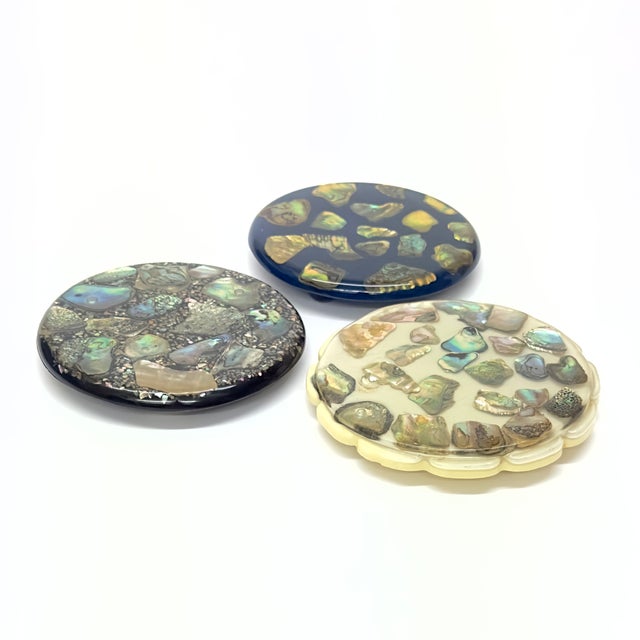 Mid-Century Modern Mid-Century Resin & Abalone Trivet Curation - Group of 3 For Sale - Image 3 of 17