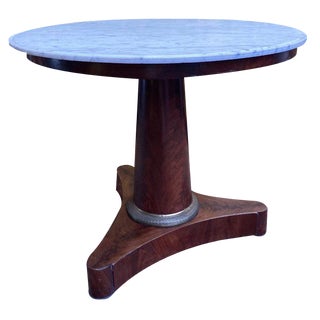 Pedestal Table in Mahogany and Marble Top Veneer For Sale
