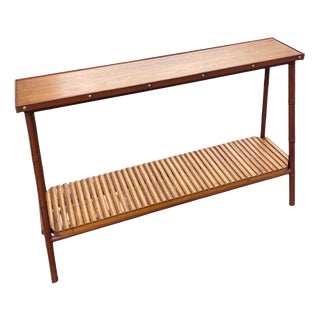 Vintage Stitched Leather and Oak Shelf by Jacques Adnet, 1950s For Sale