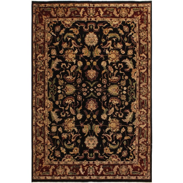 1990s Shabby Chic Kafkaz Black/Dark. Red Wool Rug -8'11 X 11'4 For Sale