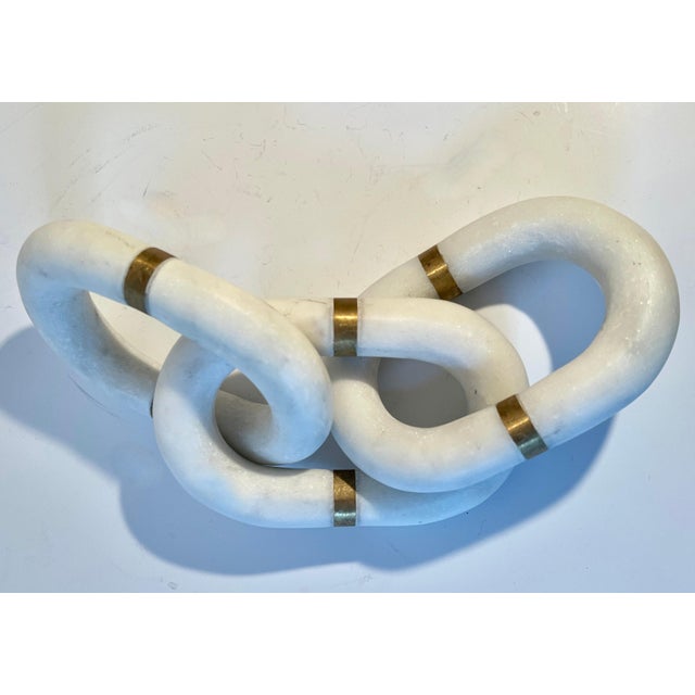 Mid 20th Century Three Carrera Marble Links with Brass Details Paperweight of Sculptural For Sale - Image 5 of 7