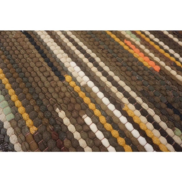 1930s Multi Brown Stripe Folk Art Antique American Braided Rug 3'6'' X 13'9'' Wool Carpet Runner For Sale - Image 15 of 15