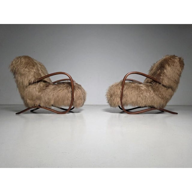 H269 Chairs in Long Hair Mongolian Sheepskin by Jindrich Halabala, 1930s, Set of 2 For Sale - Image 11 of 11