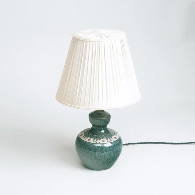 Table lamp with geometrical decorations by Yngve Blixt (Swedish, 1920–1981). Signed 'Yngve Blixt - Hoganas'. Glazed...