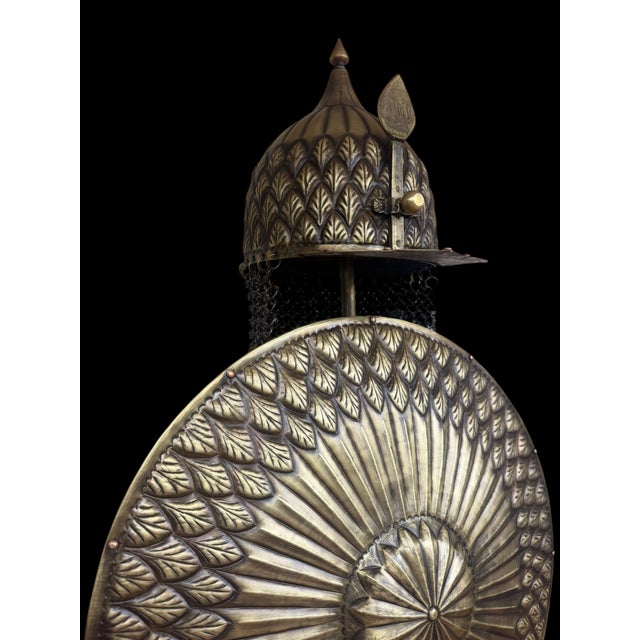 Turkish Brass Leaf Motif Helmet Shield Set For Sale - Image 10 of 15