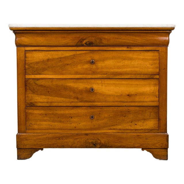 19th Century French Louis Philippe Walnut Chest of Drawers W/ Carrara Marble For Sale